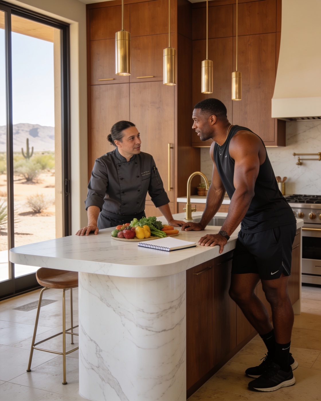 A chef and athlete in consultation, designing a performance nutrition plan together